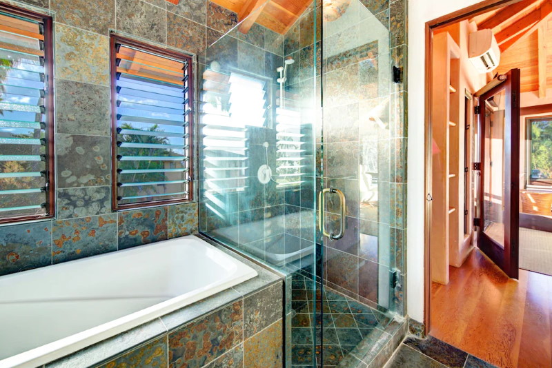 Second floor master bath with soaking tub and walk-in shower