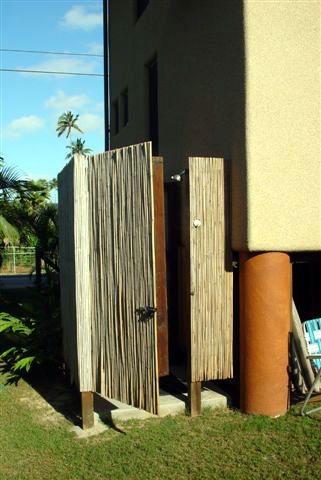 The outdoor bamboo hot shower