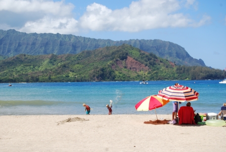 Hanalei Beach is ideal for young children