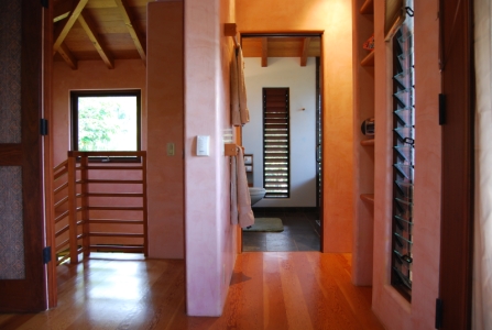 Looking into the master bathroom
